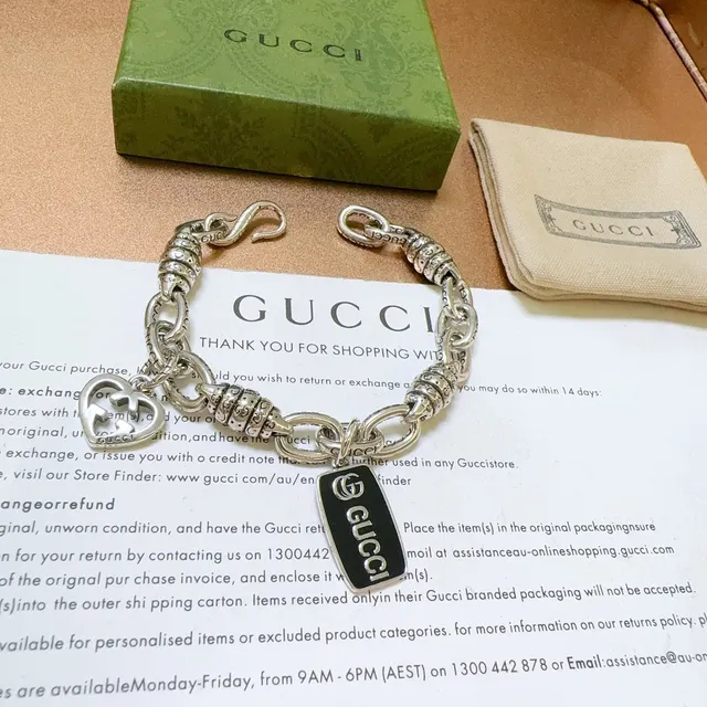 Gucci Silver Black Chunky Chain Link Textured Barrel Connectors Bracelet 9