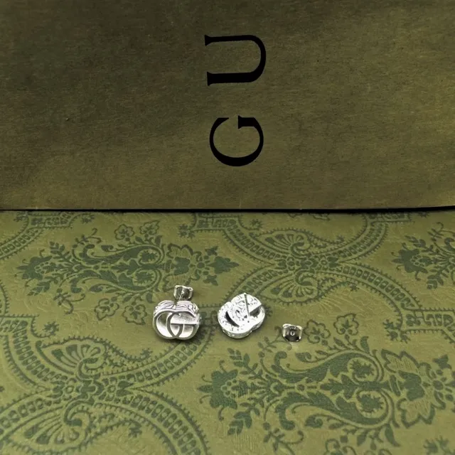 Gucci Silver Black Interlocking Double-G Motif Metal Earrings 3