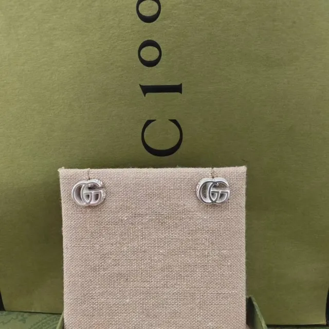 Gucci Silver Black Interlocking Double-G Motif Metal Earrings 5