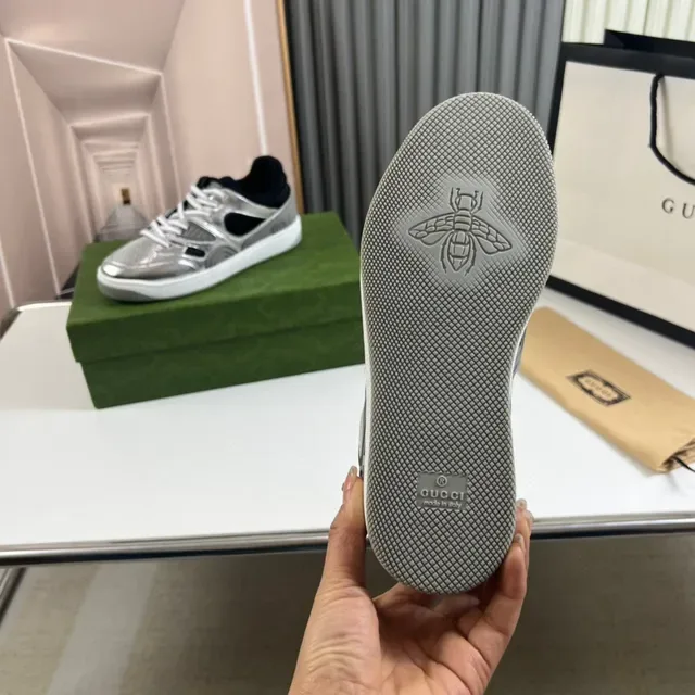 Gucci Silver Black Metallic Upper Mesh Cutouts Lifestyle Sneakers 2