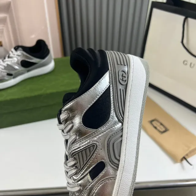 Gucci Silver Black Metallic Upper Mesh Cutouts Lifestyle Sneakers 3