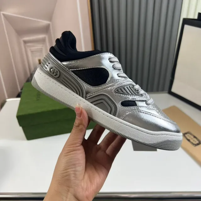 Gucci Silver Black Metallic Upper Mesh Cutouts Lifestyle Sneakers 4