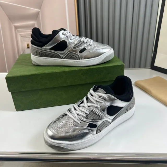 Gucci Silver Black Metallic Upper Mesh Cutouts Lifestyle Sneakers 7