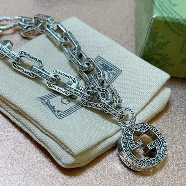 Gucci Silver Black Oxidized Engraved Rectangular Links Bracelet 6