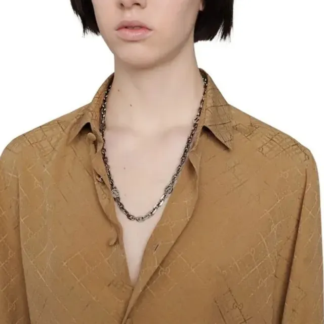 Gucci Silver Chunky Curb Chain Interlocking G Motifs Necklace 2