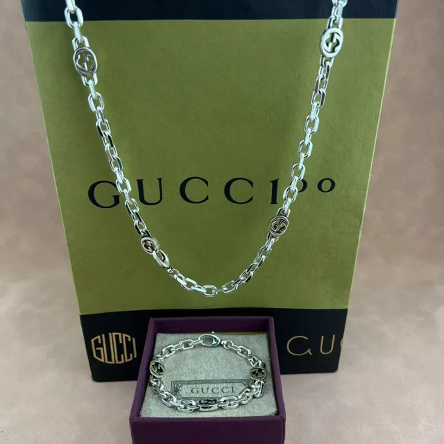 Gucci Silver Chunky Curb Chain Interlocking G Motifs Necklace 6