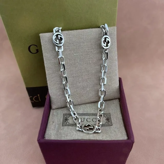 Gucci Silver Chunky Curb Chain Interlocking G Motifs Necklace 7