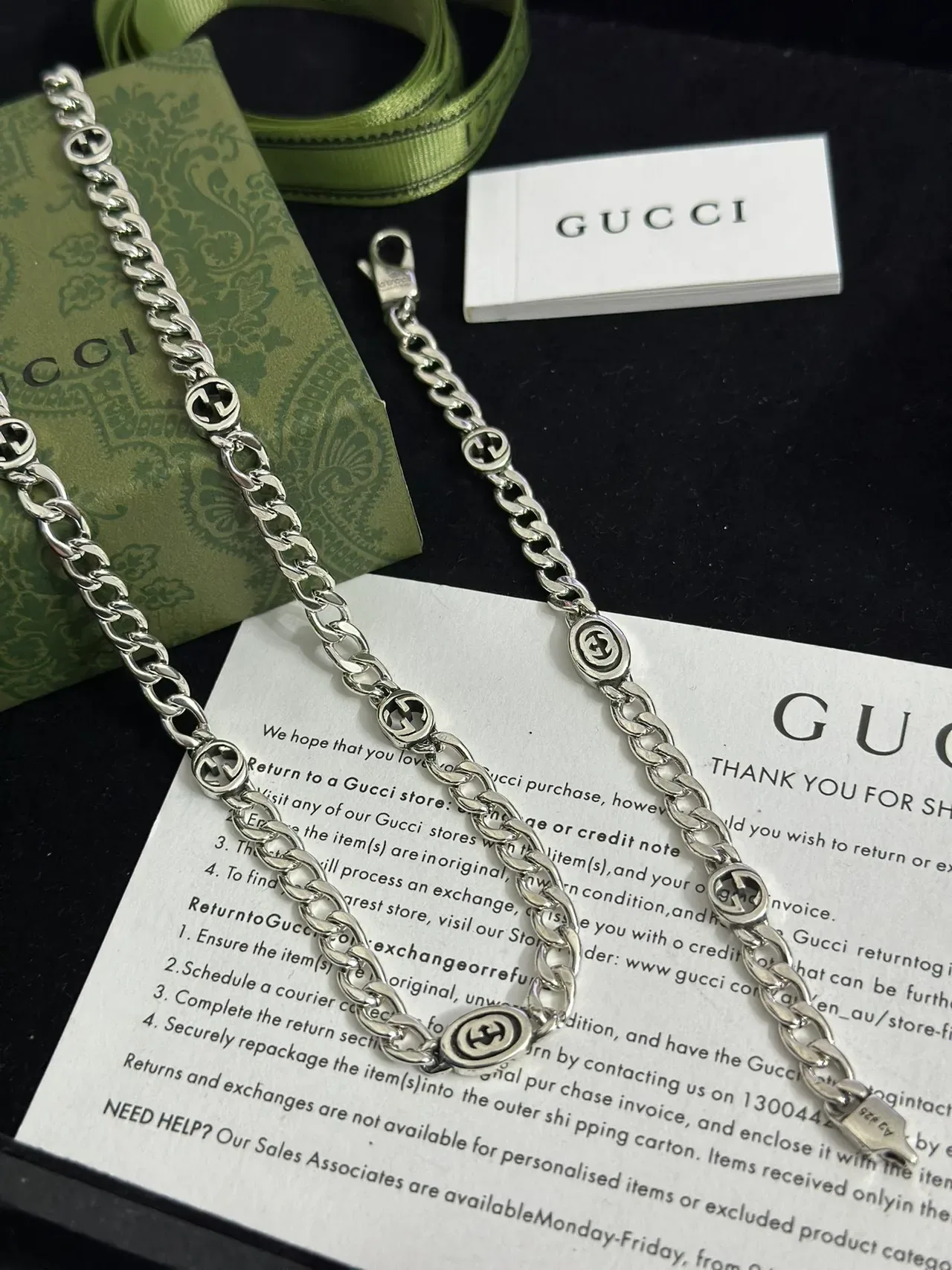 Gucci Silver Curb Chain Interlocking G Logo Medallions Bracelet 2