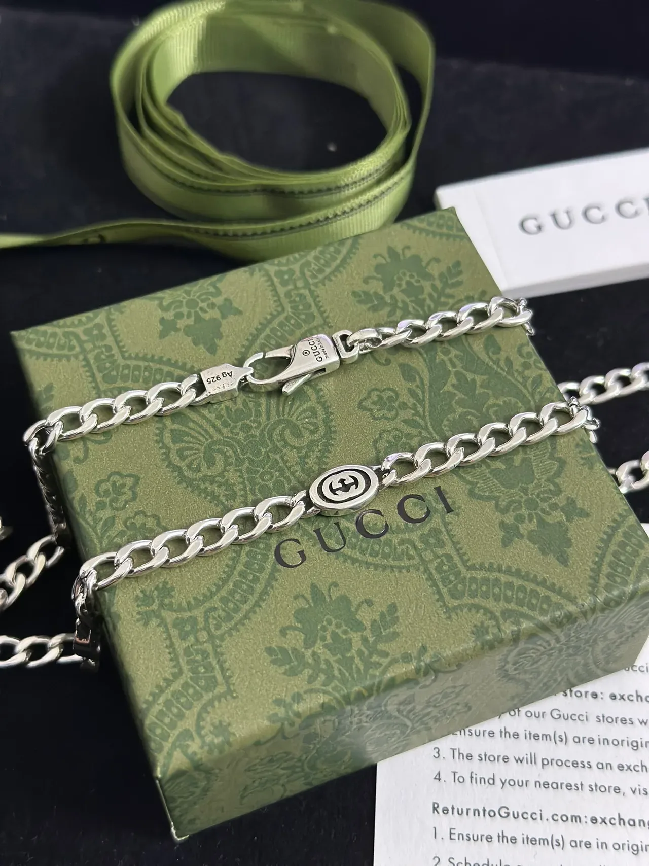 Gucci Silver Curb Chain Interlocking G Logo Medallions Bracelet 4