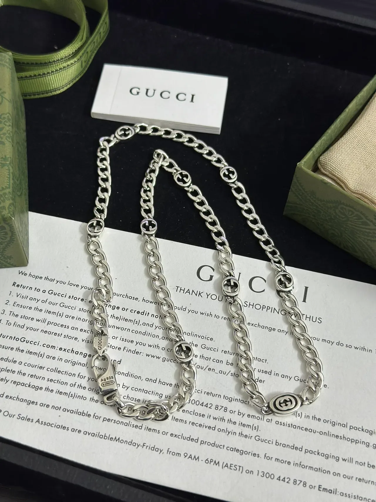 Gucci Silver Curb Chain Interlocking G Logo Medallions Bracelet 5