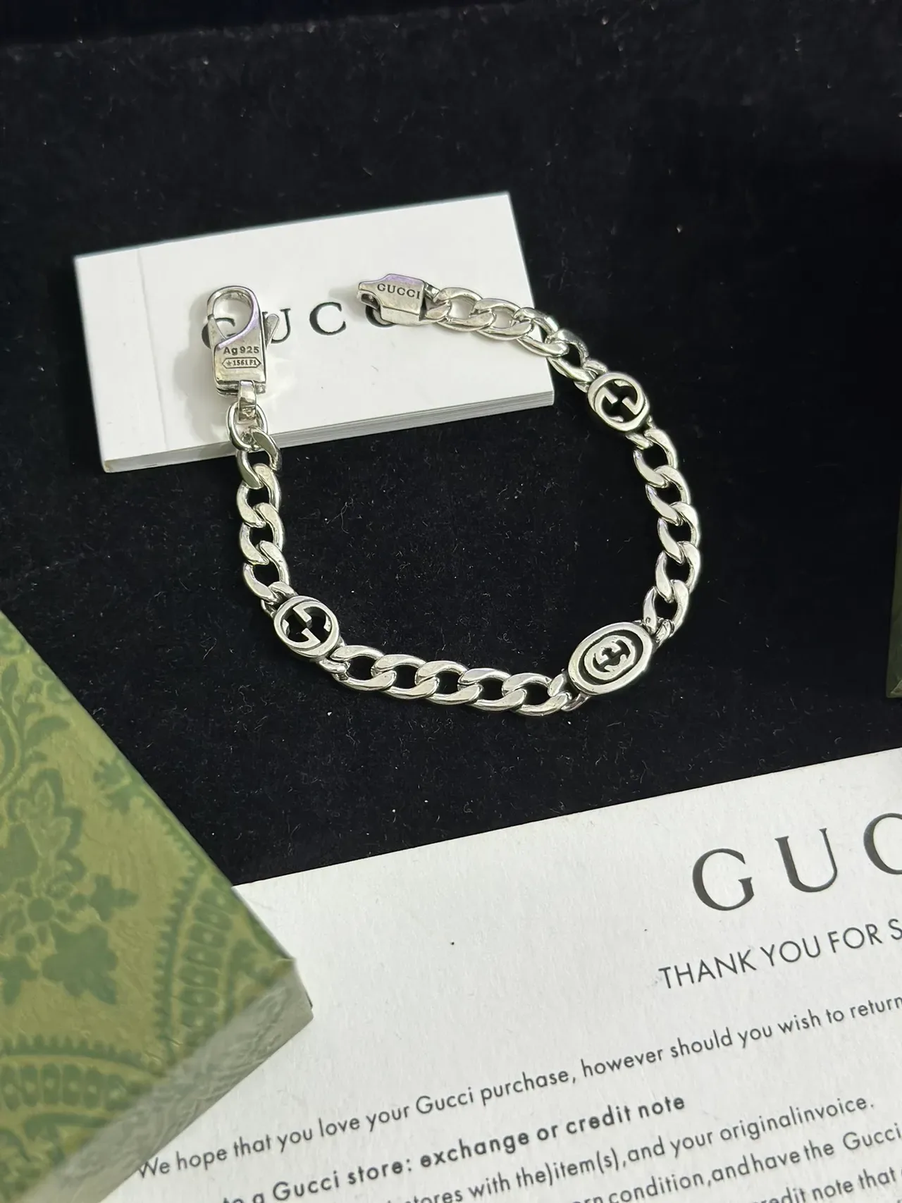 Gucci Silver Curb Chain Interlocking G Logo Medallions Bracelet 9