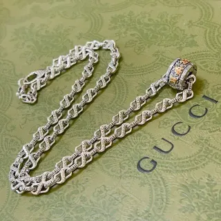 Gucci فضة وذهب Interlocking G-Link سلسلة قلادة برميل دوار