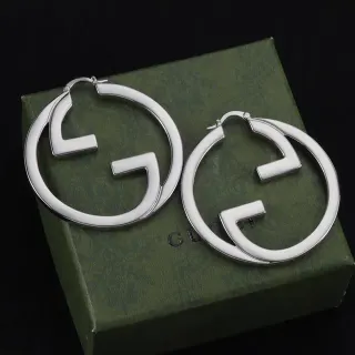 Gucci Silver Green Large Hoop Interlocking G Logo Earrings