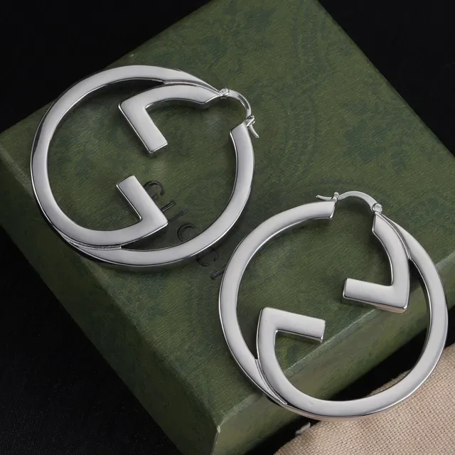 Gucci Silver Green Large Hoop Interlocking G Logo Earrings 4