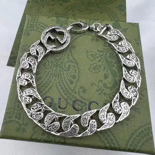 Gucci Plata Ornada con Paisley Grabado Enlaces Interlocking G Hebilla Pulsera