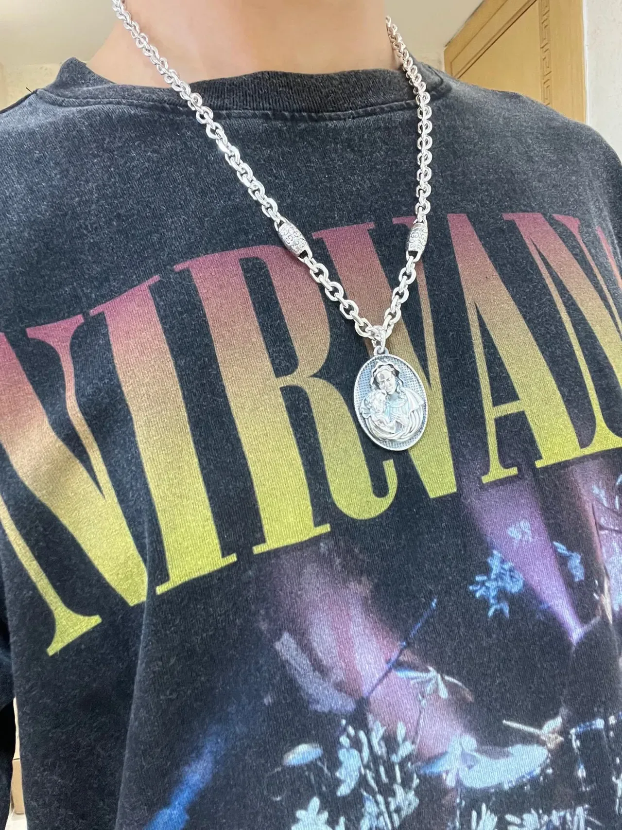 Gucci Silver-Toned Religious Medallion Pendant Necklace 2