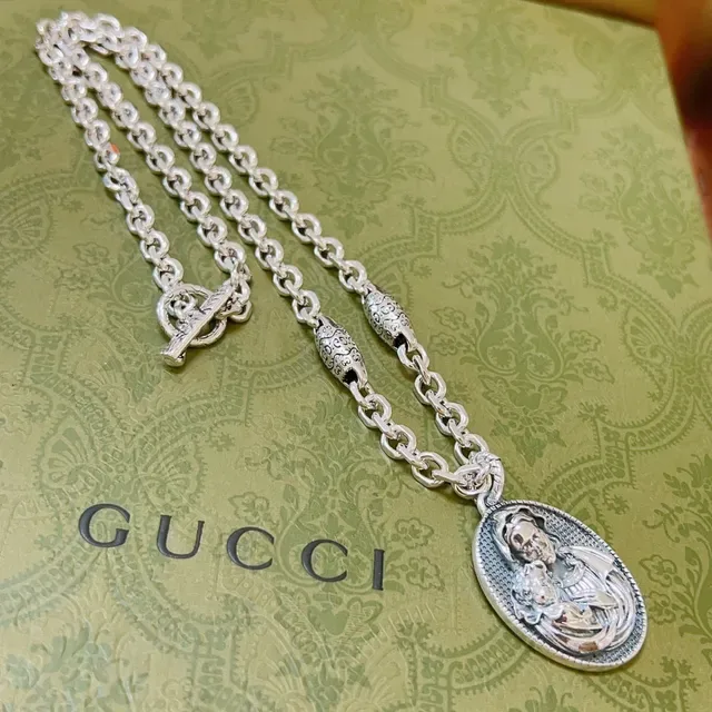 Gucci Silver-Toned Religious Medallion Pendant Necklace 3
