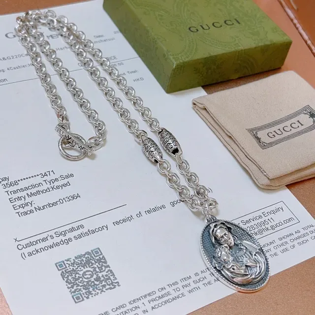 Gucci Silver-Toned Religious Medallion Pendant Necklace 9
