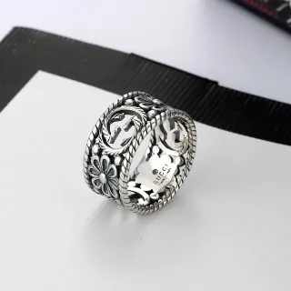 Gucci Silver Wide Band Oxidized Ring