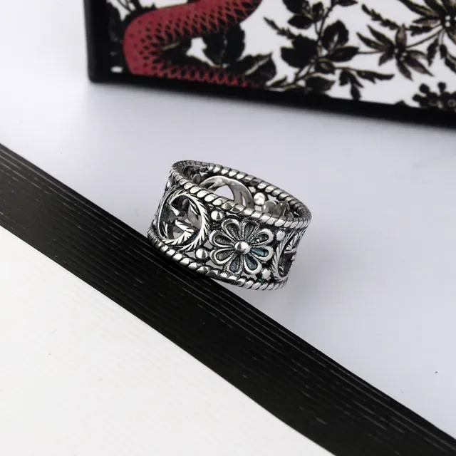 Gucci Silver Wide Band Oxidized Ring 3