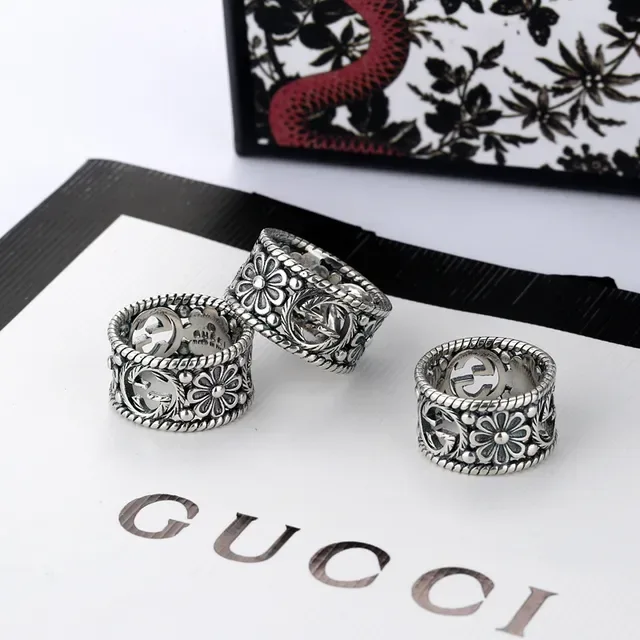 Gucci Silver Wide Band Oxidized Ring 4