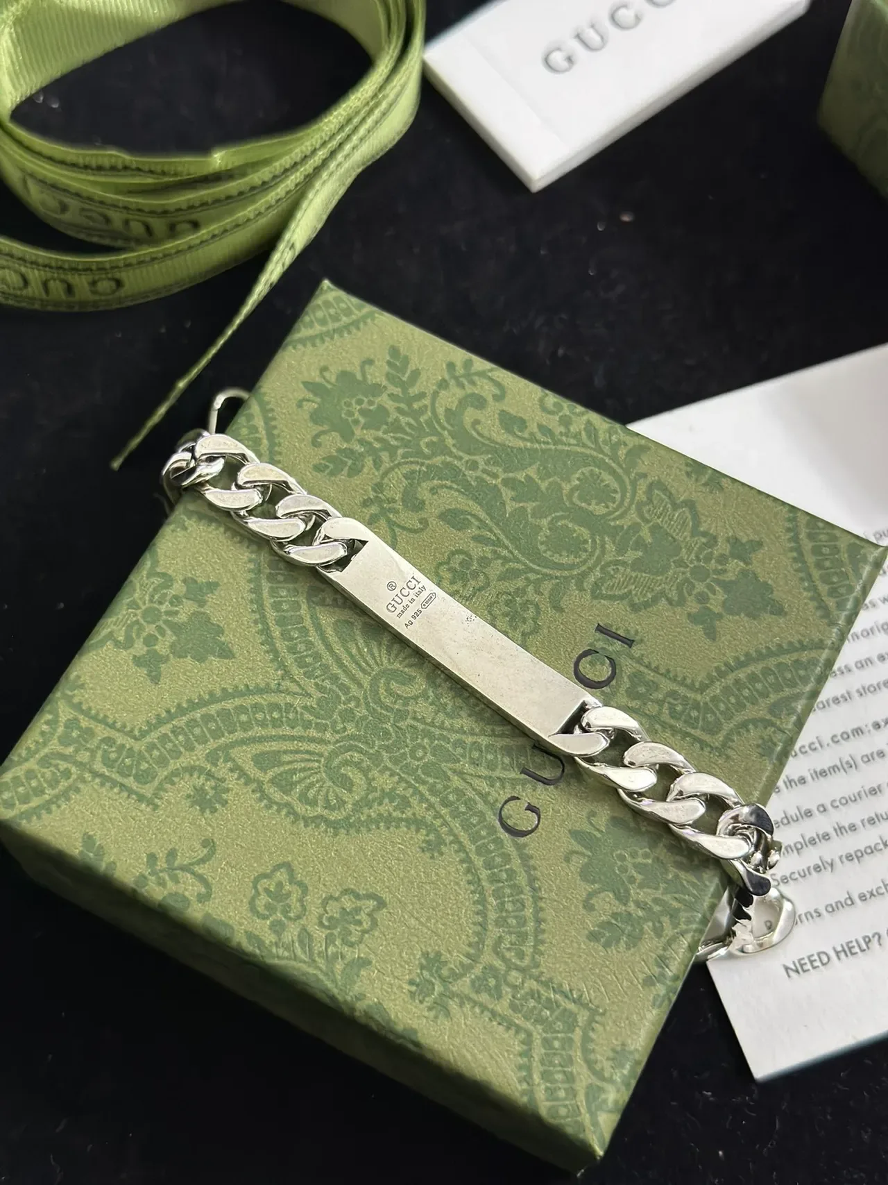 Gucci Skull GG Engraved Curb-Link Silver Bracelet 2