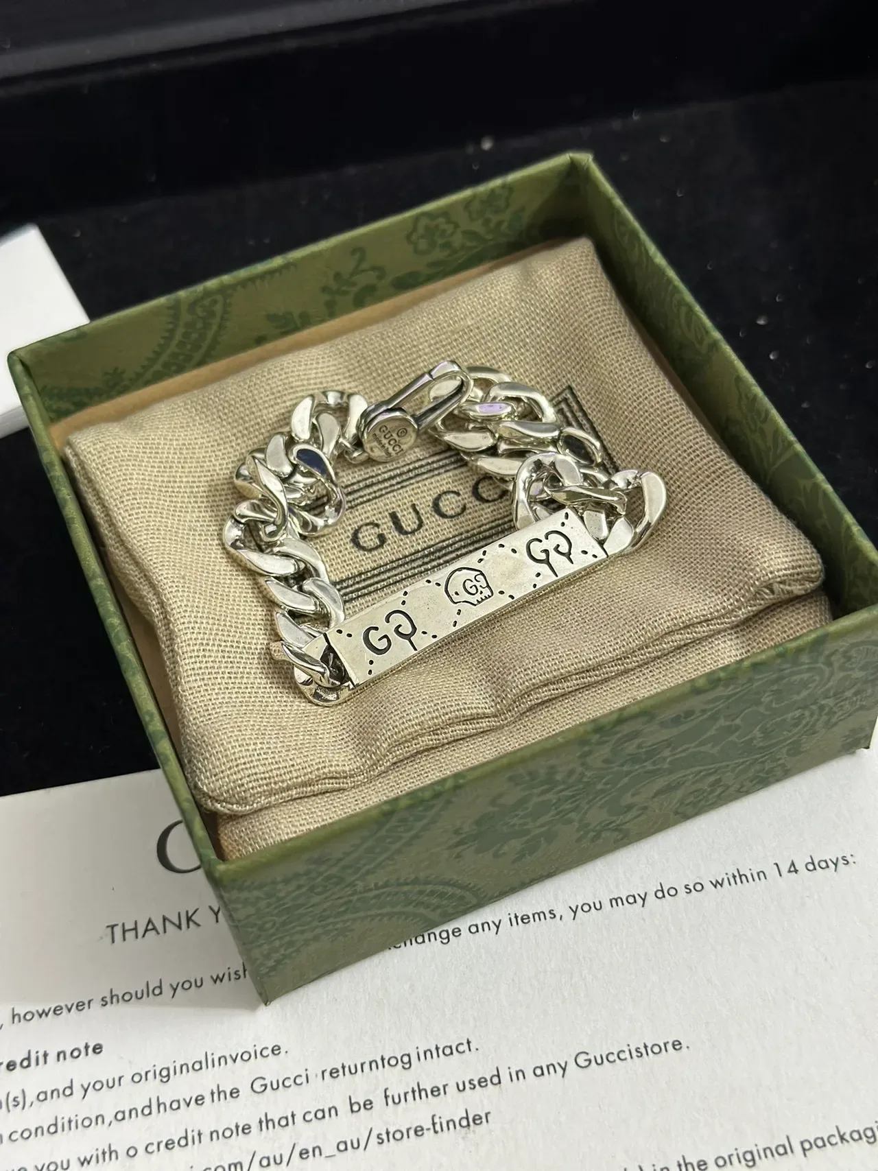 Gucci Skull GG Engraved Curb-Link Silver Bracelet 5