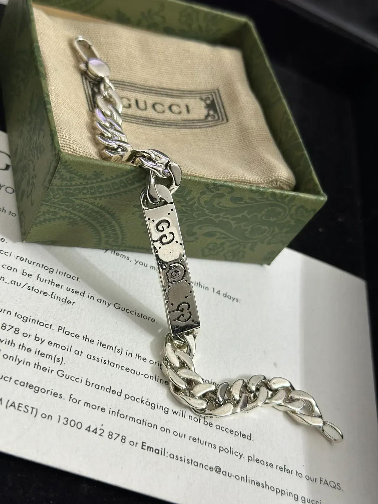 Gucci Skull GG Engraved Curb-Link Silver Bracelet 6