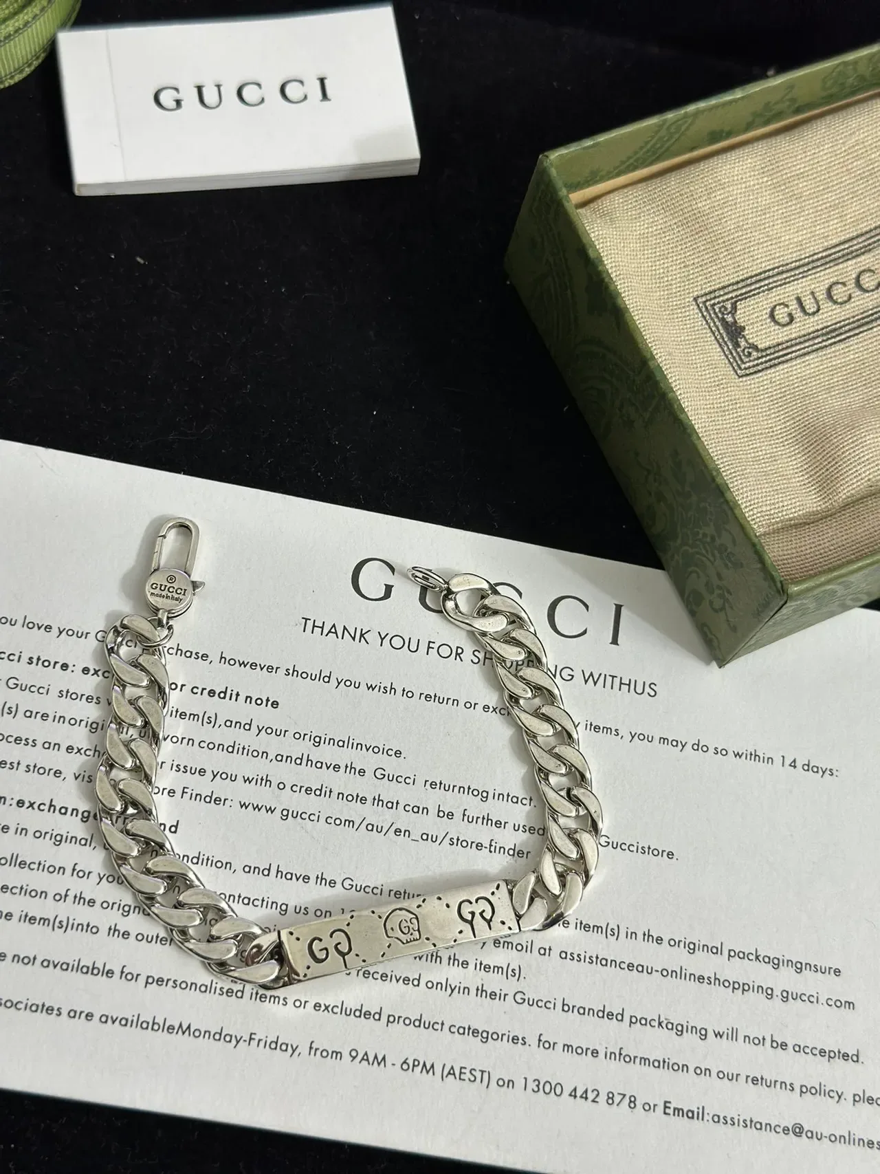 Gucci Skull GG Engraved Curb-Link Silver Bracelet 7