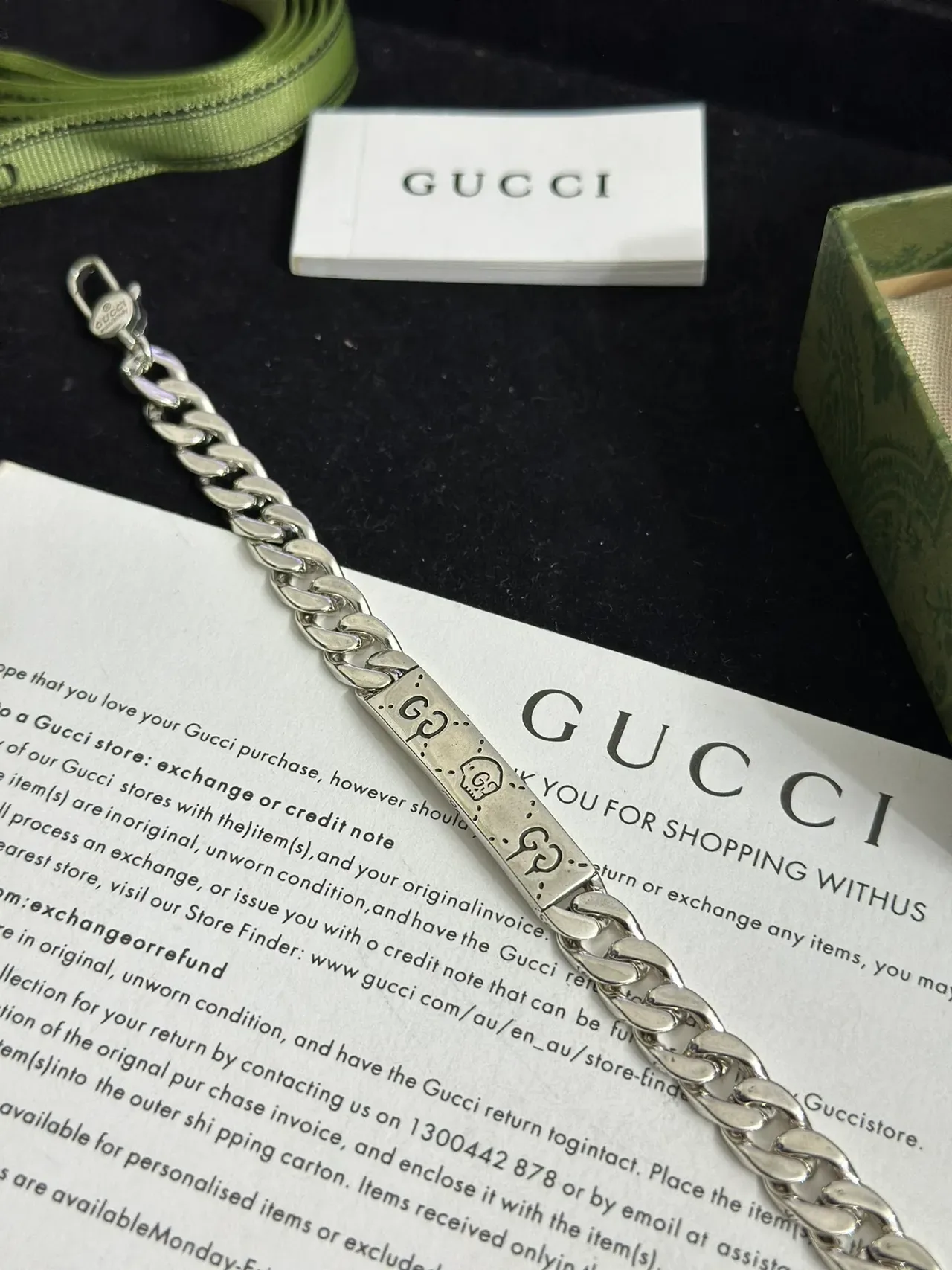Gucci Skull GG Engraved Curb-Link Silver Bracelet 8