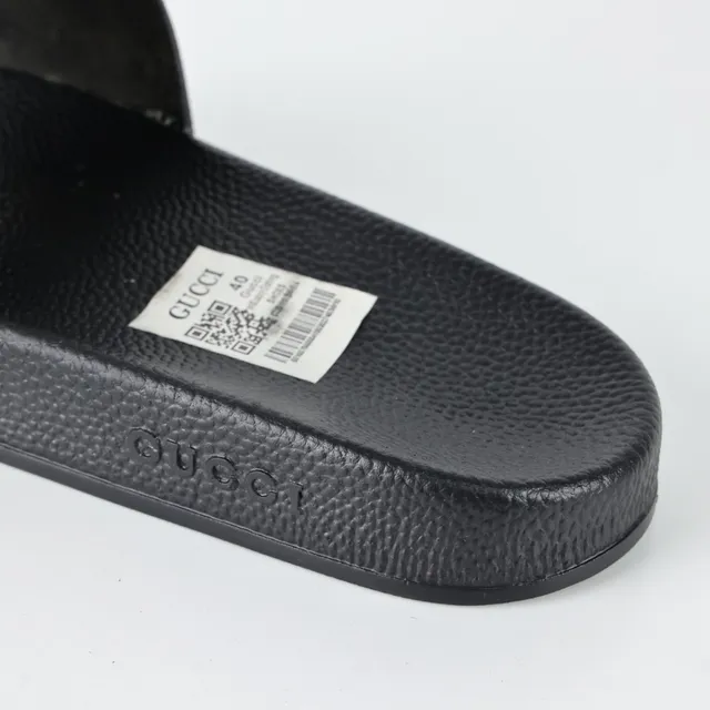 Gucci Slide Black Multicolor Molded Rubber Sole Web Stripe Strap Slippers 4