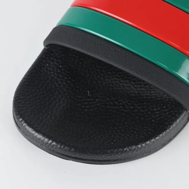 Gucci Slide Black Multicolor Molded Rubber Sole Web Stripe Strap Slippers 5