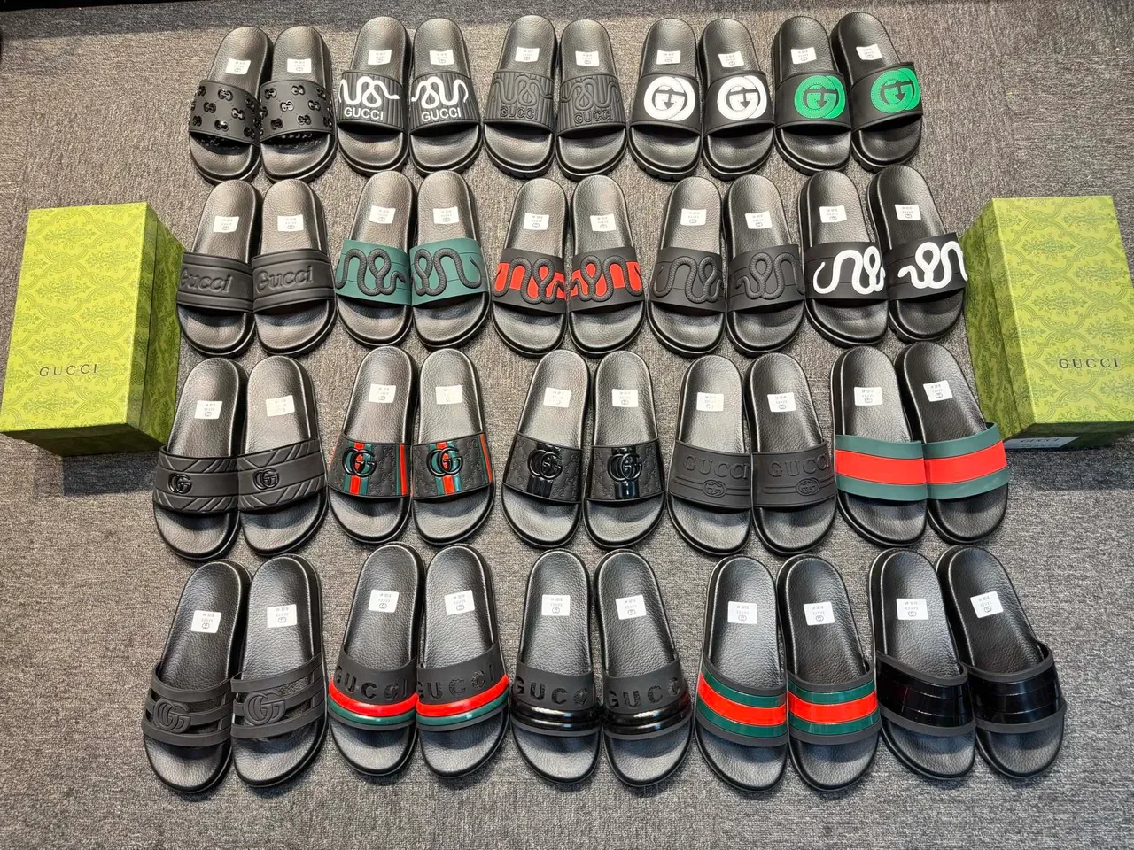Gucci Slide Black Multicolor Single-Strap Embossed Logo Slippers 1