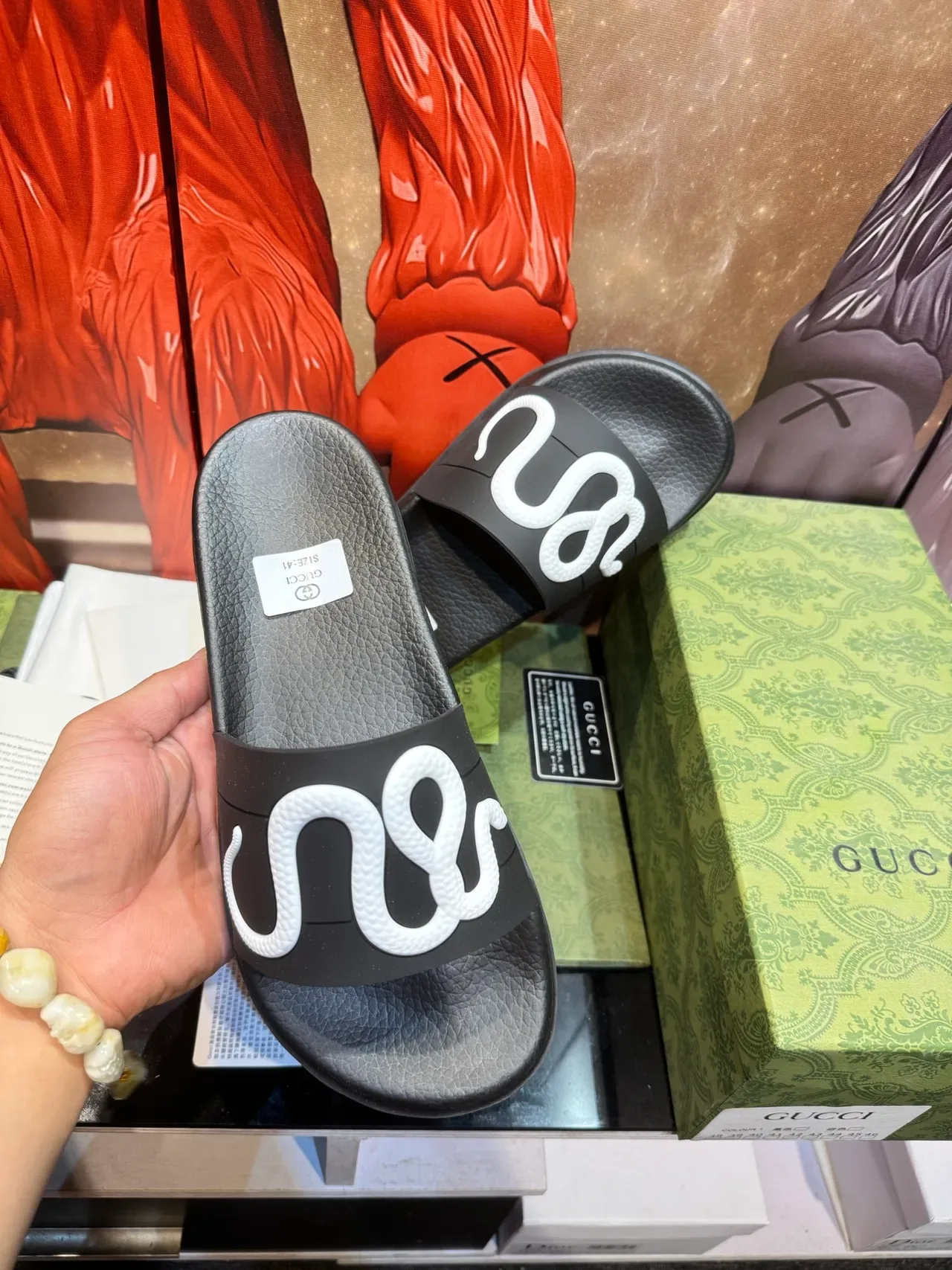 Gucci Slide Black Multicolor Single-Strap Embossed Logo Slippers 16
