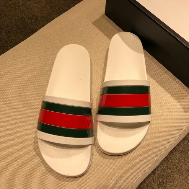 Gucci Slide White Red Green Web Stripe Slippers 2