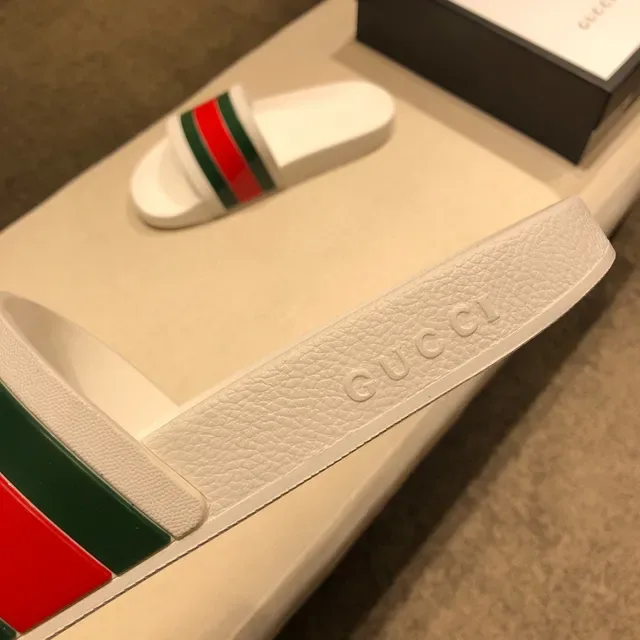 Gucci Slide White Red Green Web Stripe Slippers 3