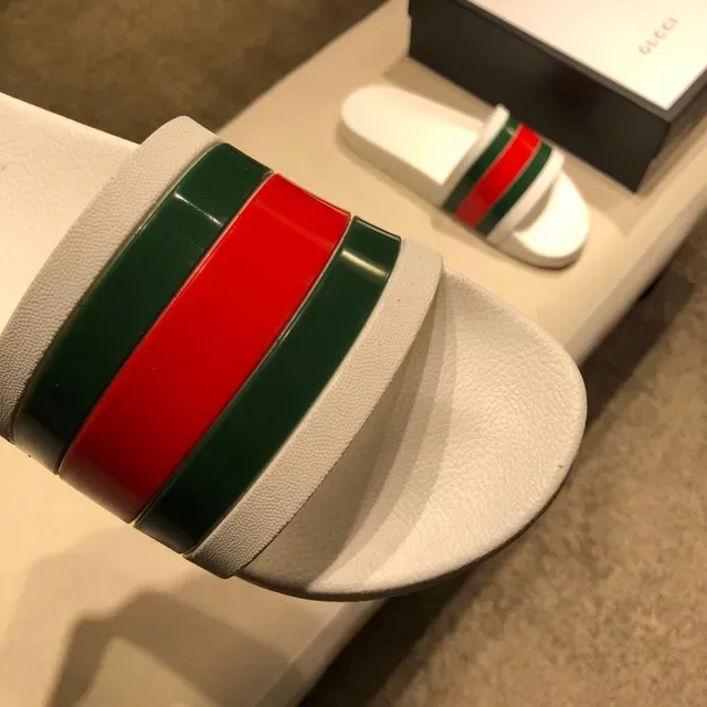 Gucci Slide White Red Green Web Stripe Slippers 5