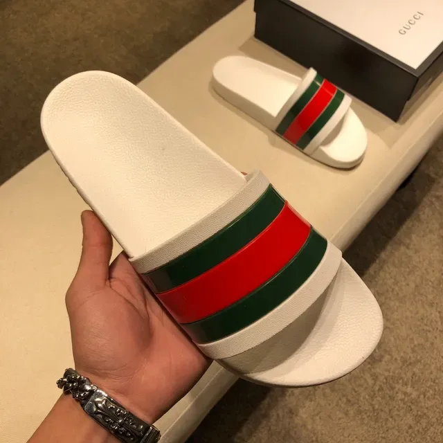 Gucci Slide White Red Green Web Stripe Slippers 6