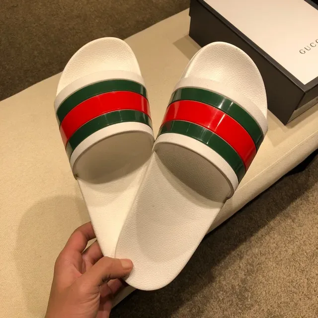 Gucci Slide White Red Green Web Stripe Slippers 8