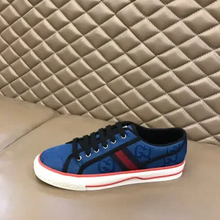 Gucci Tennis 1977 أزرق GG Monogram Web Stripe حذاء رياضي لايف ستايل