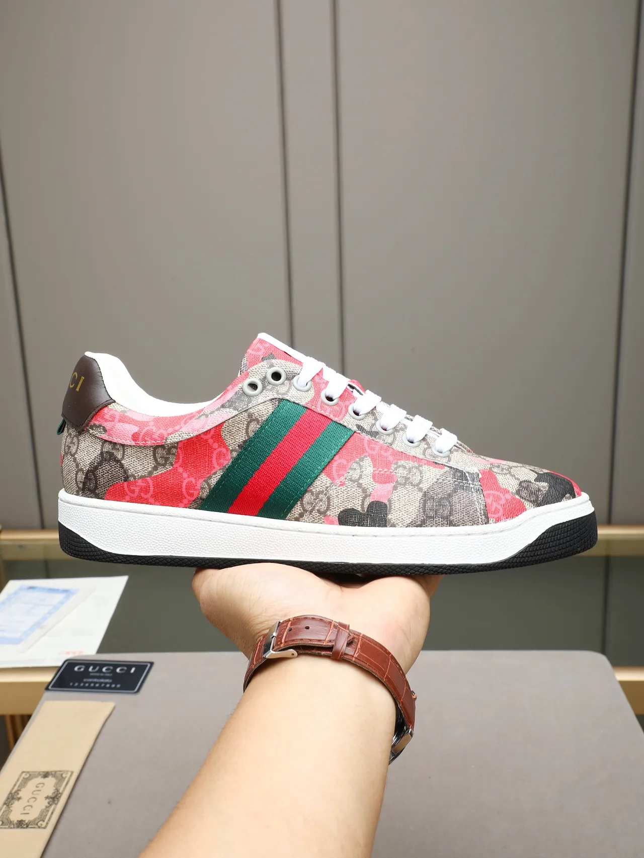 Gucci Tennis 1977 GG Monogram Canvas Green-Red Web Stripe Lifestyle Sneakers 1