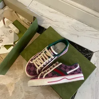 Gucci Tennis 1977 Purple GG Monogram Web Stripe Lifestyle Sneakers