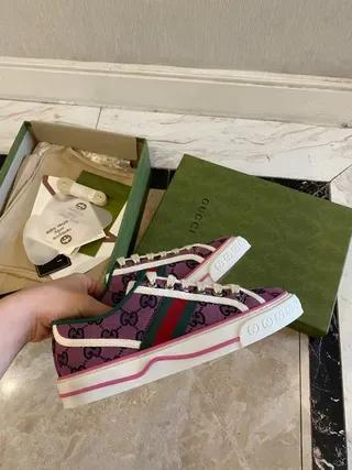 Gucci Tennis 1977 Purple GG Monogram Web Stripe Lifestyle Sneakers 7