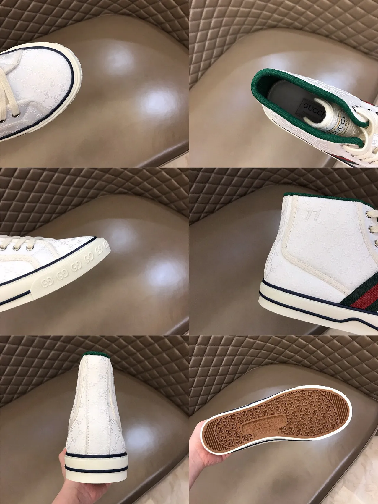 Gucci Tennis 1977 White Green Red Web High-Top Lifestyle Sneakers 3