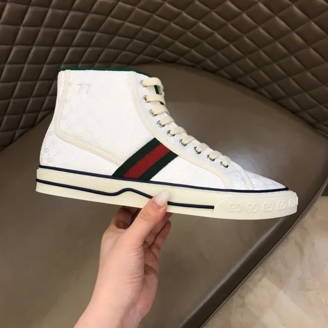Gucci Tennis 1977 White Green Red Web High-Top Lifestyle Sneakers 6