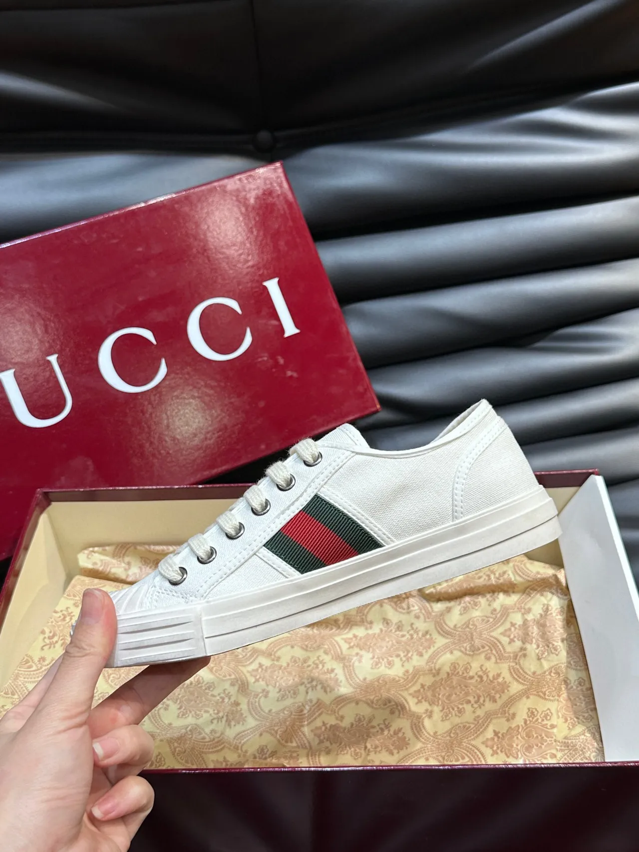 Gucci Tennis 1977 White Red Green Web Stripe Lifestyle Sneakers 2