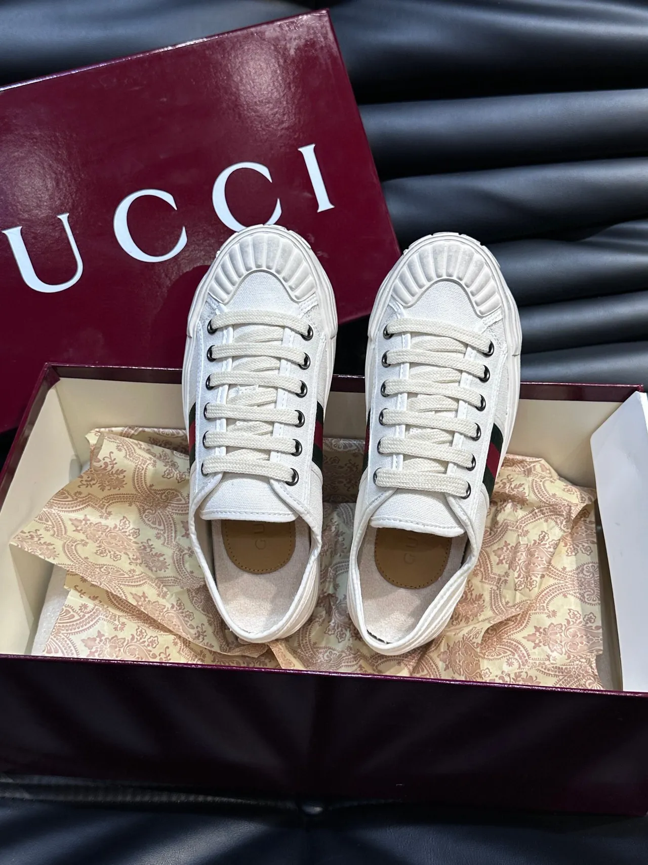 Gucci Tennis 1977 White Red Green Web Stripe Lifestyle Sneakers 5
