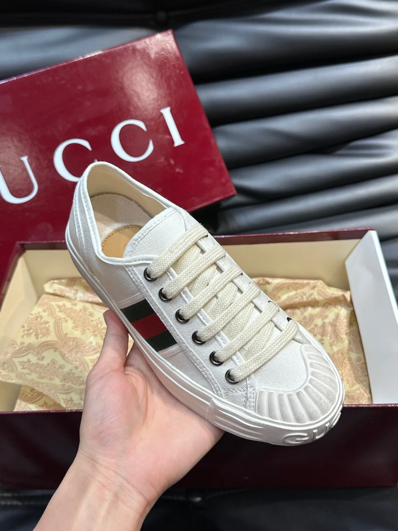 Gucci Tennis 1977 White Red Green Web Stripe Lifestyle Sneakers 6