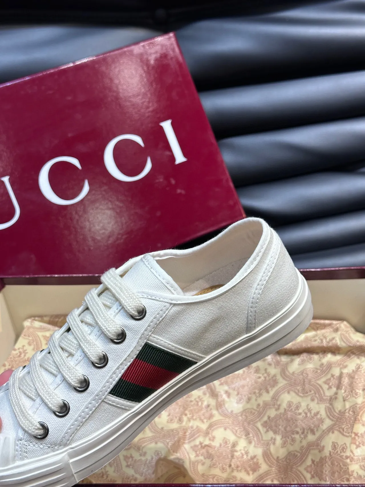 Gucci Tennis 1977 White Red Green Web Stripe Lifestyle Sneakers 8