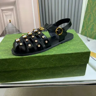 Gucci Tiger-Embellished Gladiator Sandal Black Gold Multi-Strap Gladiator Sandals